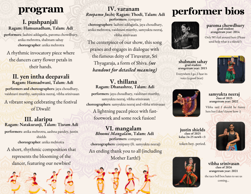 back of brochure for 2025 rangapravesha show